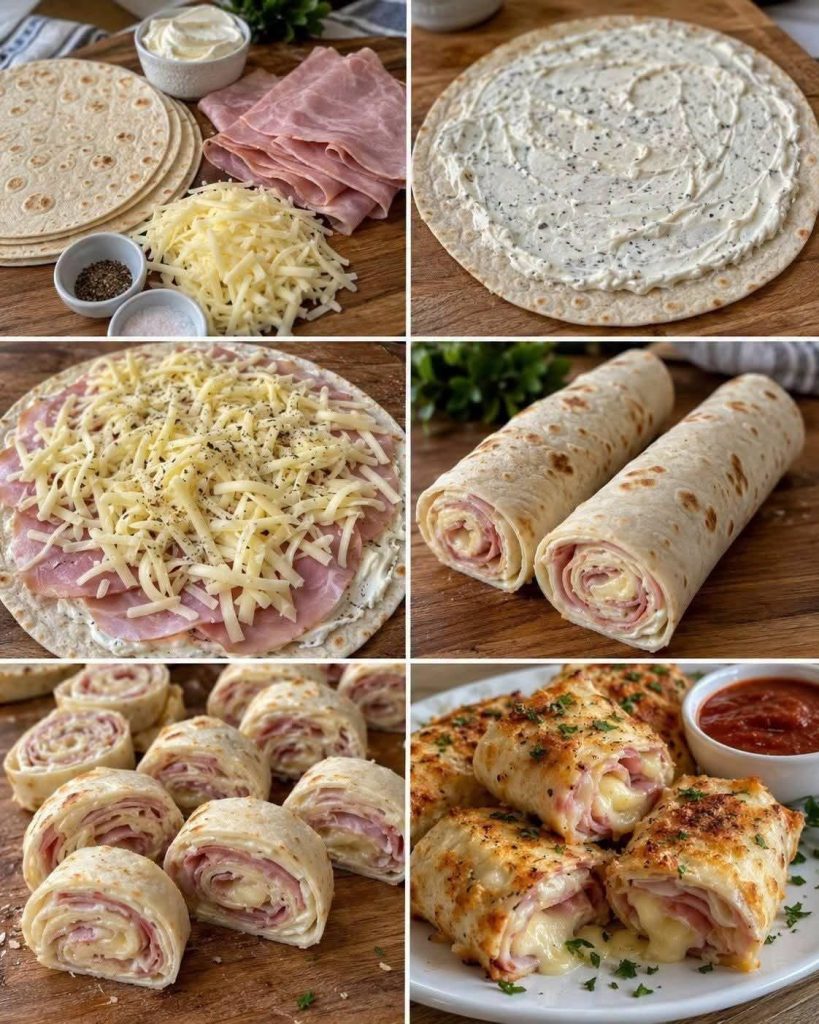 Rouleaux de tortillas au jambon et au fromage – Si faciles et délicieux !